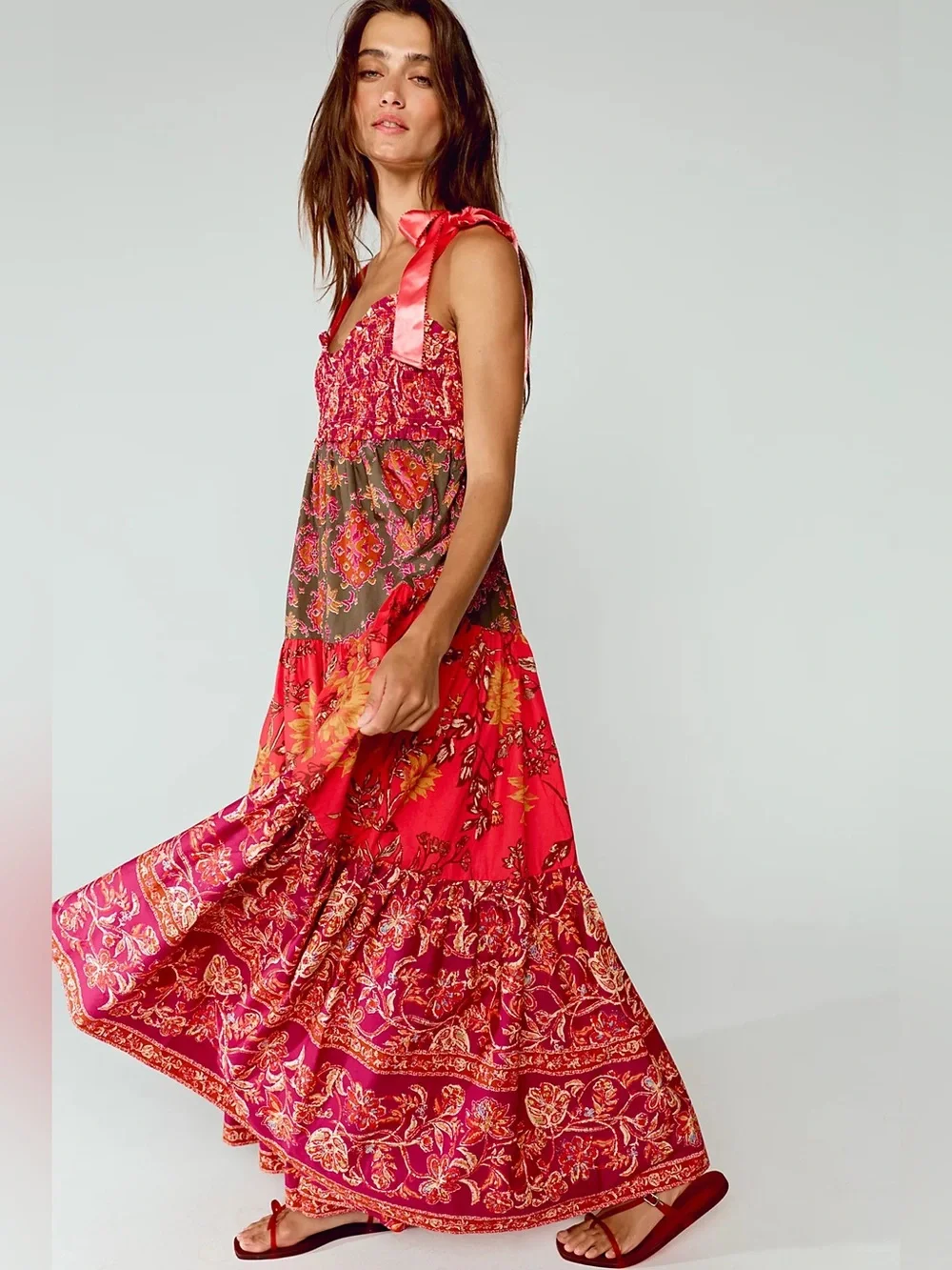Free People Bluebell Maxi Magenta Combo Red Pink Oversized Size Small